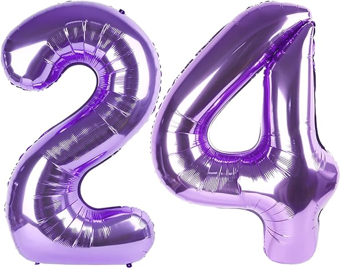Number Balloons 40 Inch, 24 Big Balloons Number, Purple 42 Happy Birthday Decorations for Women Men, Digital Ballon for Wedding Party