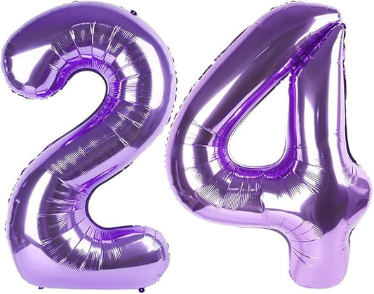 Number Balloons 40 Inch, 24 Big Balloons Number, Purple 42 Happy Birthday Decorations for Women Men, Digital Ballon for Wedding Party