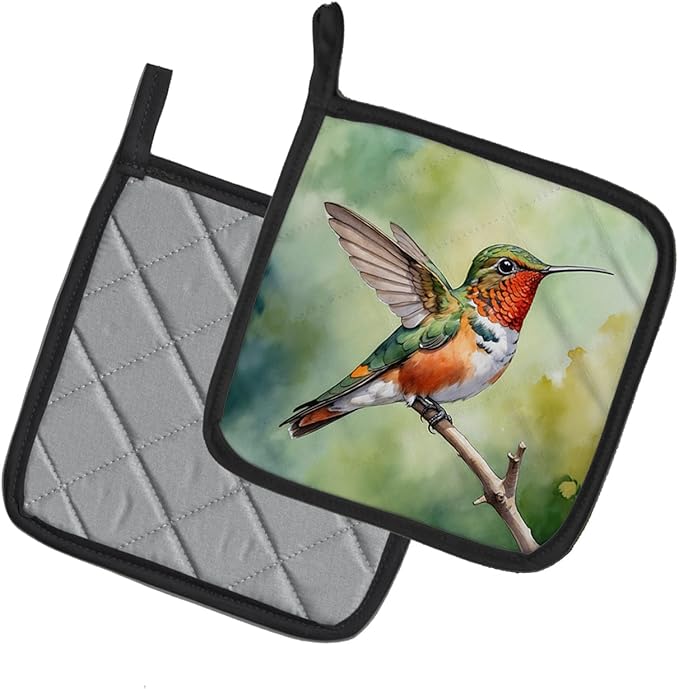 Caroline's Treasures Allens Hummingbird Pair of Pot Holders Kitchen Heat Resistant Pot Holders Sets Oven Hot Pads for Cooking Baking BBQ, 7 1/2 x 7 1/2