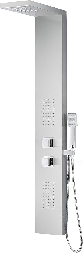 ANZZI Expanse Full Body Massage 2 Jetted Shower Panel System, Waterfall Shower Head Multi Function Shower Tower, Brushed Steel Shower Panels with Jet and Rainfall and Handheld, SP-AZ041