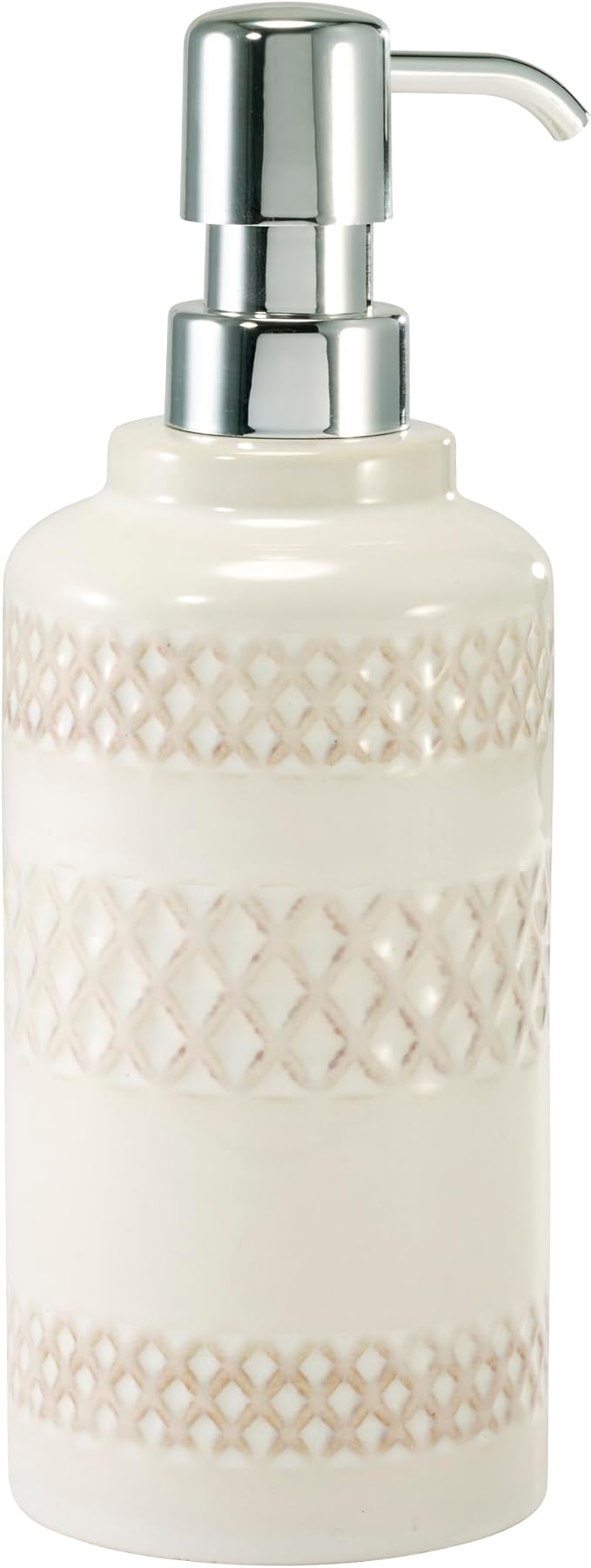 Nicole Miller – Lotion Pump, Glossy Ceramic with Embossed Trellis & Reactive Glaze, Soap or Lotion Dispenser for Bathroom, Kitchen or Vanity (Lyra)