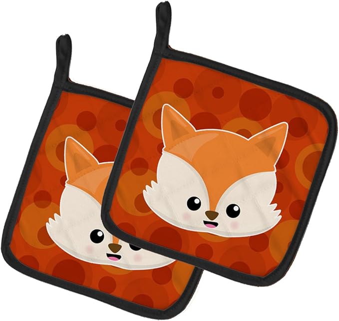 Caroline's Treasures BB7089PTHD Baby Fox Face Polkadots Pair of Pot Holders Kitchen Heat Resistant Pot Holders Sets Oven Hot Pads for Cooking Baking BBQ, 7 1/2 x 7 1/2