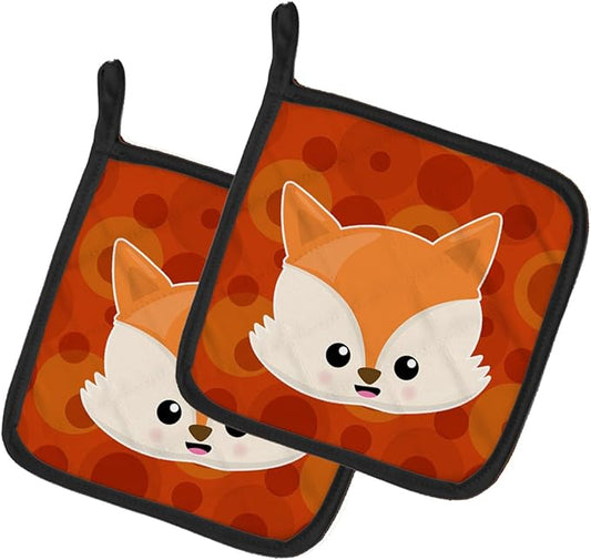 Caroline's Treasures BB7089PTHD Baby Fox Face Polkadots Pair of Pot Holders Kitchen Heat Resistant Pot Holders Sets Oven Hot Pads for Cooking Baking BBQ, 7 1/2 x 7 1/2