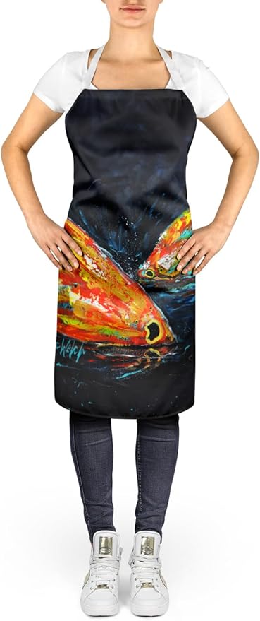 Caroline's Treasures Red Fish Two Tales Apron Cooking Kitchen Server Baking Crafts Gardening for Adult Women Men, Unisex, Large, Multicolor