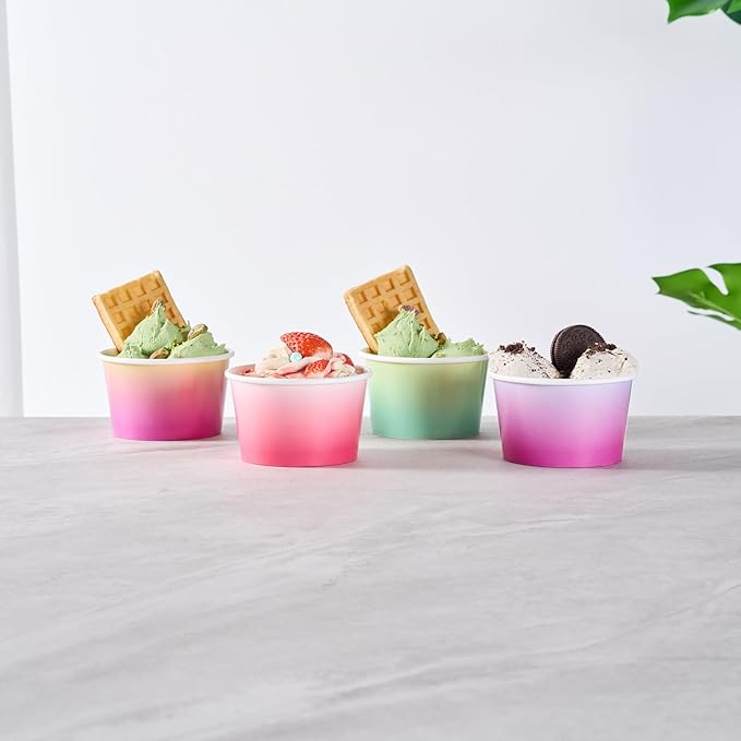 Restaurantware Paper Cups 200 Count 8 Ounce Square Disposable Ice Cream Containers, Leak-Resistant Paper Dessert To Go Cups, Hot And Cold Food, Durable Assorted Ombre Design