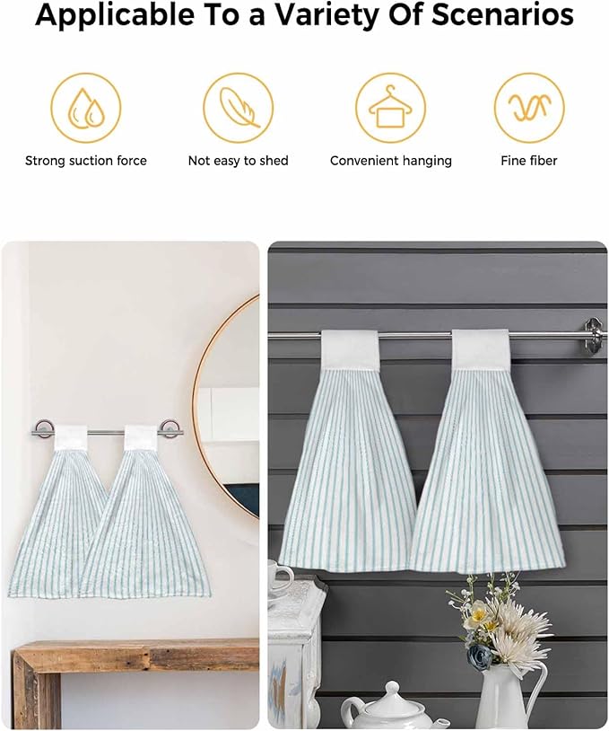 Alandar Home Kitchen Tie Towel Set of 2, Ocean Blue Stripes Seamless Ticking Stripe Absorbent Soft Hand Towels for Bathroom Hanging Towels, Farmhouse Pinstripe Fast Drying Cleaning Cloth with Loop