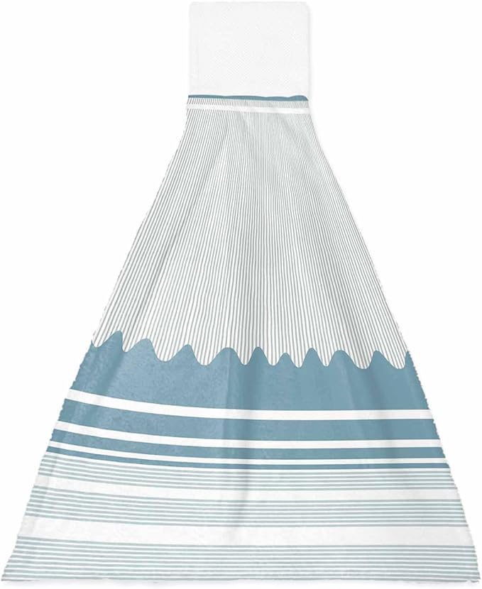 Alandar Home Kitchen Tie Towel Set of 1, Watercolor Blue Waves Stripe Absorbent Soft Hand Towels for Bathroom Hanging Towels, Modern Abstract Lines Fast Drying Cleaning Cloth with Loop