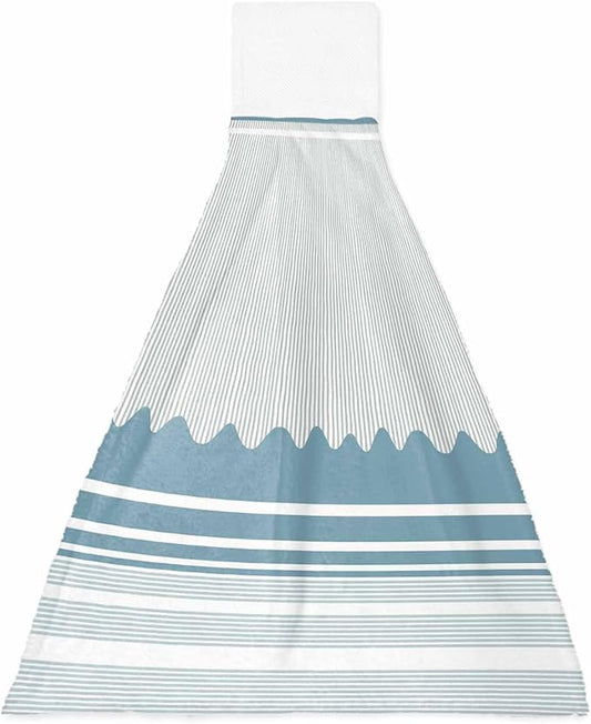 Alandar Home Kitchen Tie Towel Set of 1, Watercolor Blue Waves Stripe Absorbent Soft Hand Towels for Bathroom Hanging Towels, Modern Abstract Lines Fast Drying Cleaning Cloth with Loop