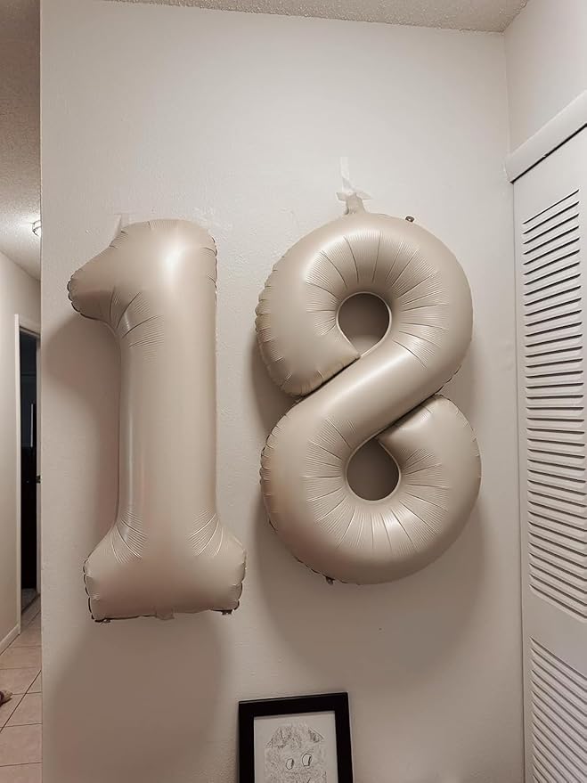 40 Inch Number 8 Balloon, Cream White 8 18 28 80 Birthday Balloons for Men Boys, 8th Birthday Decorations Party Supplies, Wedding, Graduations