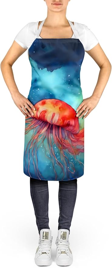Caroline's Treasures Jellyfish Apron Cooking Kitchen Server Baking Crafts Gardening for Adult Women Men, Unisex, Large, Multicolor