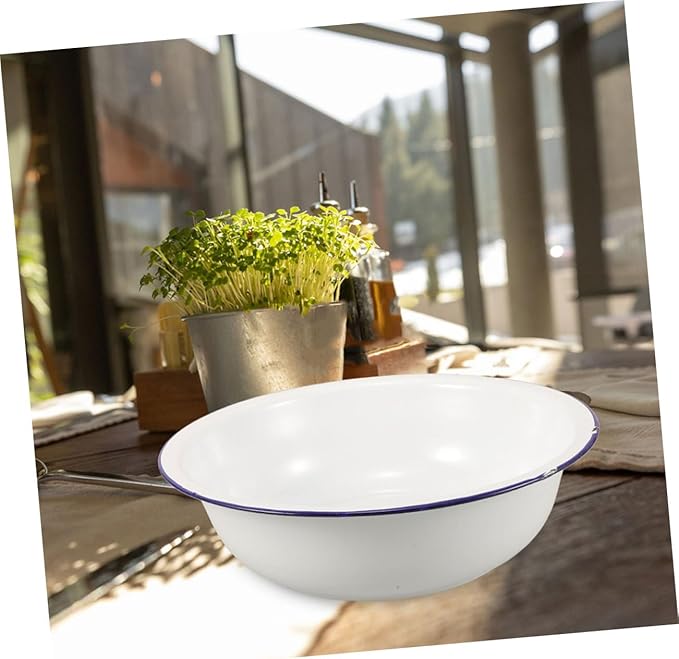 FRCOLOR Enamel Foot Wash Basin 12.59In Vintage Multipurpose Enamelware for Foot Soaking Face Washing Kitchen Bathroom Use