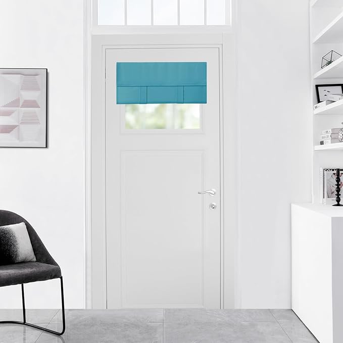 WD Four Side Curtains for Window, Room Darkening Solid Color Door Covering for Glass Door, Tie up Shade 25W x 20L Inches, 1 Panel, Teal Blue