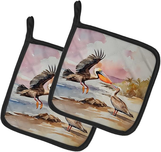 Caroline's Treasures Pelican Pair of Pot Holders Kitchen Heat Resistant Pot Holders Sets Oven Hot Pads for Cooking Baking BBQ, 7 1/2 x 7 1/2