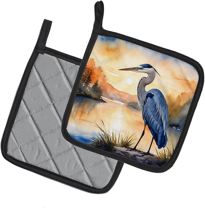 Caroline's Treasures Blue Heron in The Golden Hour Pair of Pot Holders Kitchen Heat Resistant Pot Holders Sets Oven Hot Pads for Cooking Baking BBQ, 7 1/2 x 7 1/2