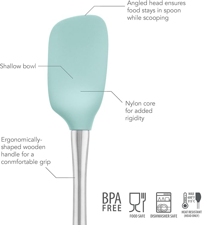 Tovolo Spoon Spatula Spoonula with Stainless Steel Handle Ergonomic Grip Aqua Seafoam Green, Silicone Scoopula Kitchen Utensil Non Scratch Easy Clean Dishwasher Safe Heat Resistant Scoop Spatula
