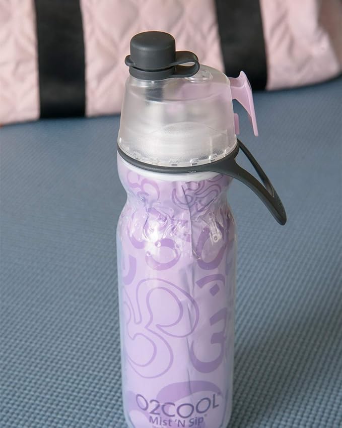 O2COOL Mist 'N Sip Misting Water Bottle 2-in-1 Mist And Sip Function With No Leak Pull Top Spout Reusable Sports Water Bottle - 20 oz (Yoga Lilac)