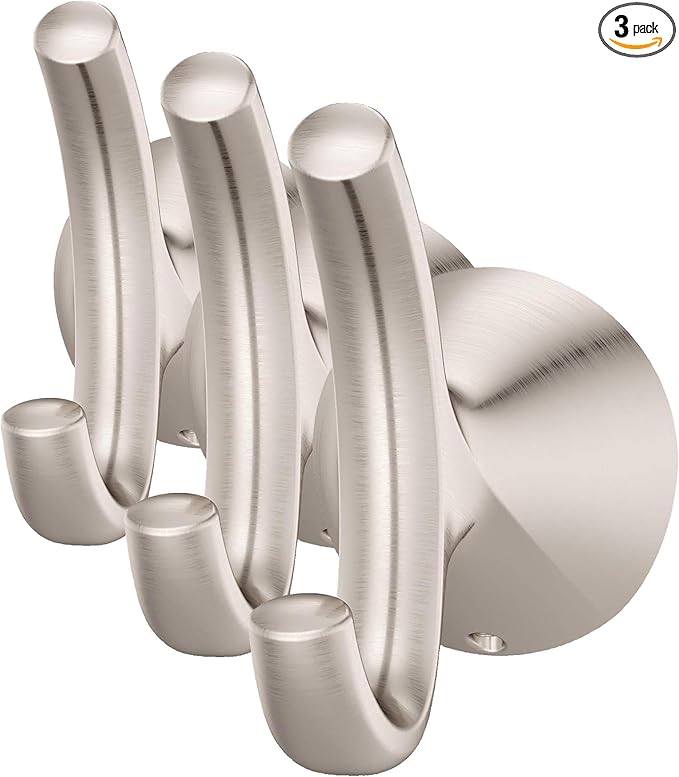 Pfister Willa Towel Hook, Bathroom Towel Hook, Wall-Mounted, Screw-in, Brushed Nickel Finish, BRHWLL0K (Pack of 3)