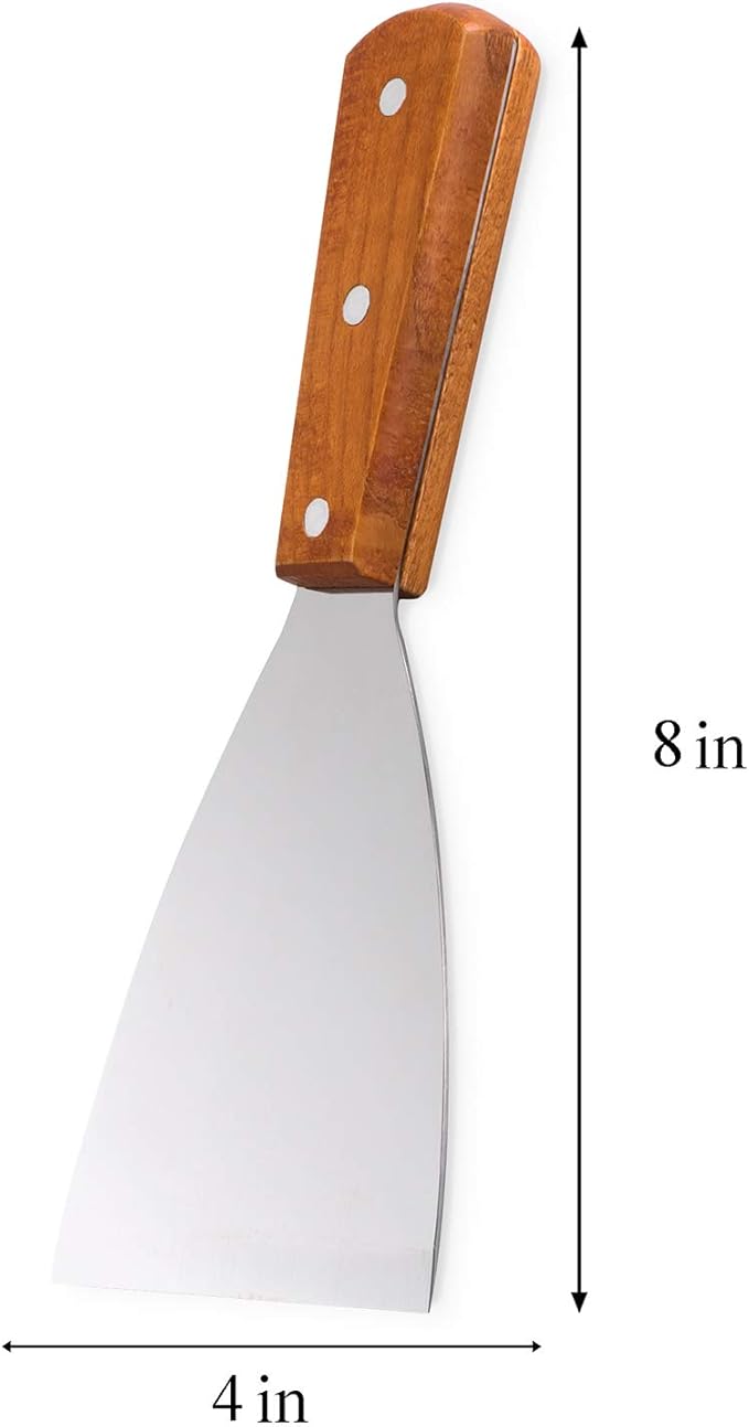 Super Z Outlet Stainless Steel Blade Grill Slant Edge Scraper Wooden Handle for Food Service, Cleaning Supplies, Barbecue Cooking Restaurants