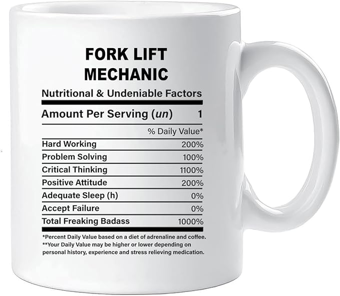 Funny Gift for Fork Lift Mechanic, Fork Lift Mechanic Nutrition Mug, Best Fork Lift Mechanic Gift Ideas, Graduation, Funny Fork Lift Mechanic Birthday Mug