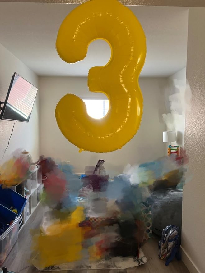 40 Inch Number Balloon, Happy Birthday Balloon for 3th Girls Boys Babies, Yellow Number Balloons for 3, 13, 23, 30 Singles Wedding Anniversaries Party