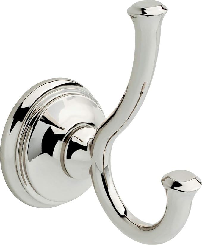 Delta Cassidy (1-Pack) Towel Hooks Polished Nickel Double Bathroom J Hooks Wall Mounted for Robes & Towels Hand Towel Hook Holder Kitchen, Bathroom Accessories 79735-PN