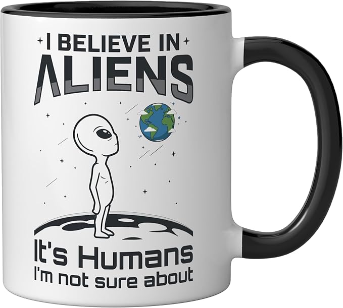 Alien Believer UFO Extraterrestrial Space Lover Ceramic Mug, Black/White