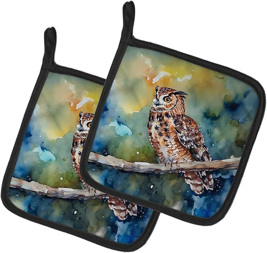 Caroline's Treasures Tawny Owl Pair of Pot Holders Kitchen Heat Resistant Pot Holders Sets Oven Hot Pads for Cooking Baking BBQ, 7 1/2 x 7 1/2