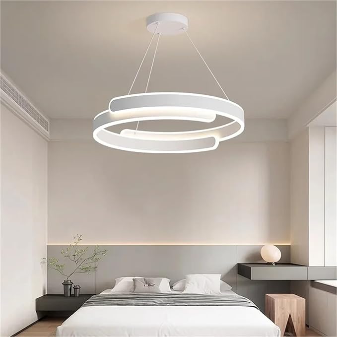 Nordic Double Layer C Aluminium Led Pendant Light for Table Dining Room Bedroom Office Decor Hanging Light Fixture,Full of Fashion(White D50cm)