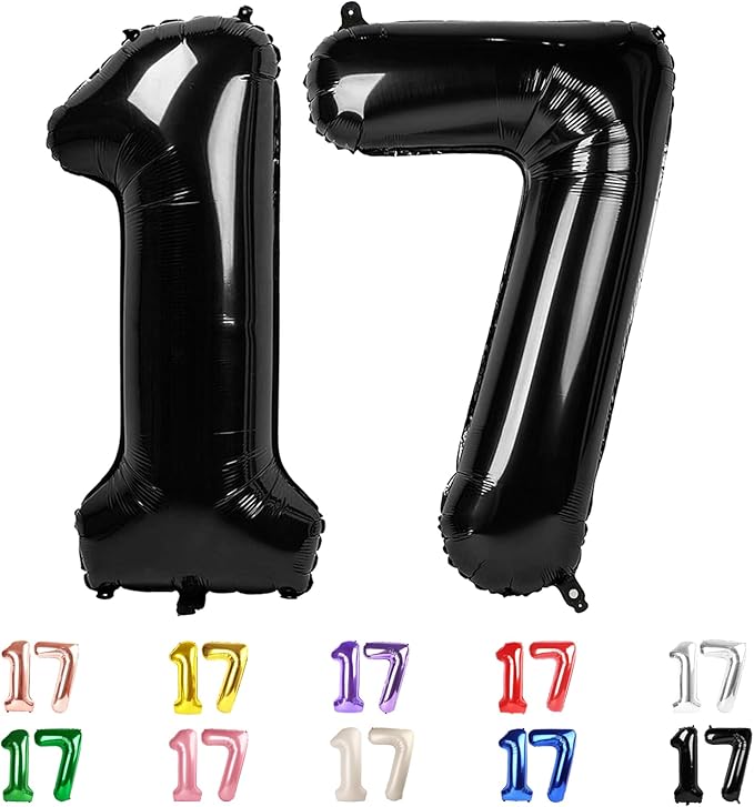 17 Balloon Numbers 40 In, 17th Birthday Decorations for Boys Girls, Happy 71st Birthday Black Party Decorations Big Balloons for Wedding, Celebration Party, Graduations