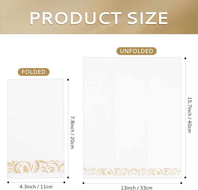 Paper Napkins Disposable Decorative Paper Hand Towels for Bathroom Dinner Napkins Soft Absorbent Bathroom Napkins Guest for Wedding Kitchen Party Birthday Thanksgiving Events, Gold and White, 50 Pack