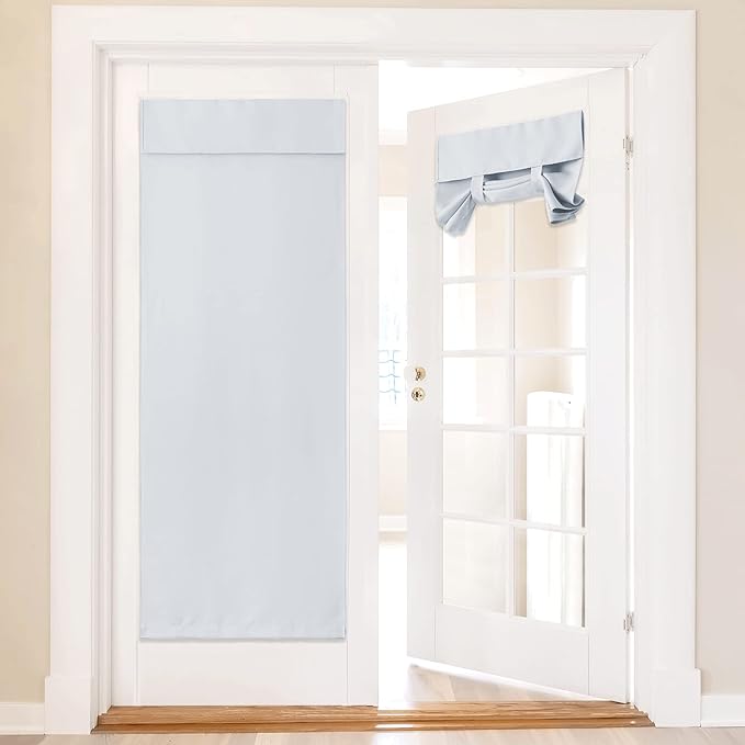 NICETOWN Door Curtain, Farmhouse Thermal Insulated Tricia Window Covering for Patio French Front Door Sidelight Curtain Tie up Shade, W36 x L72 inch, 1 Panel, Greyish White