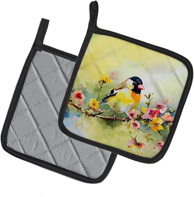 Caroline's Treasures Goldfinch Pair of Pot Holders Kitchen Heat Resistant Pot Holders Sets Oven Hot Pads for Cooking Baking BBQ, 7 1/2 x 7 1/2