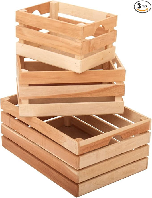 VINTAYARD Rustic Wood Crates for vintage decorative display, Nesting Crate set for storage and farmhouse style decor, wooden boxes made from 100% Wood (Natural Cedar, Nested Set of 3)