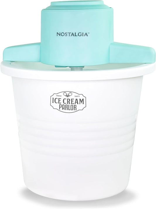 Nostalgia Electric Ice Cream Maker – Parlor Style, Old Fashioned Soft Serve Ice Cream Machine Makes Frozen Yogurt or Gelato in Minutes - Fun Kitchen Appliance – White - 4 Quart