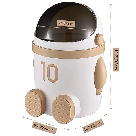 Sylfaen Astronaut Trash Can Wastebasket, 12 Liter / 3.2 Gallon Bathroom Garbage Can with Lid, Garbage Can for Kids, Cute Trash Can for Bedroom, Kids Room, Bathroom, Living Room (Khaki)