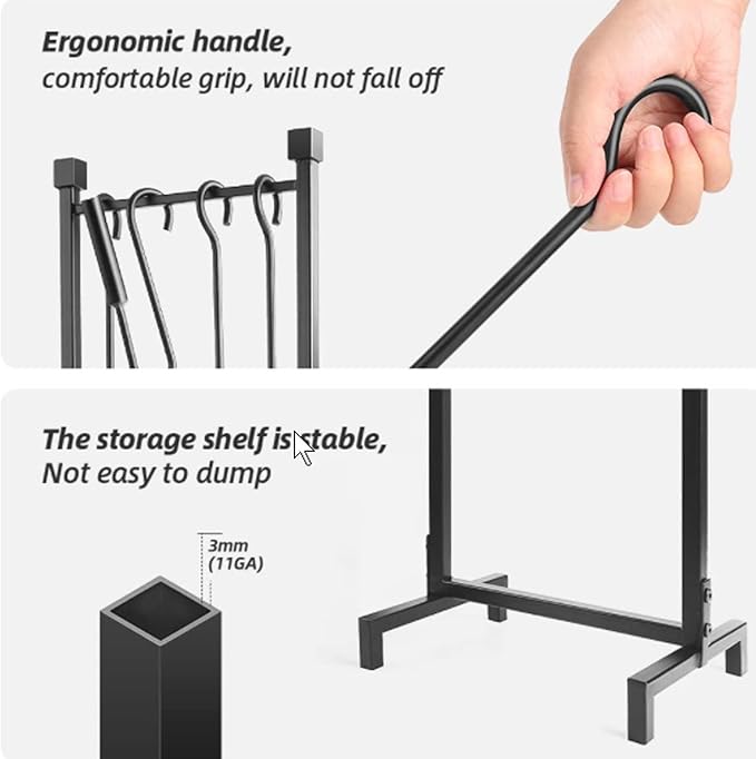 Heavy Duty Fireplace Tools Set Indoor with 31.5inch Holder - 23.6inch Extra Long Brush, Poker, Shovel & Hook - Premium Metal Fireplace Accessories Kit in Black or Bronze (Bronze)