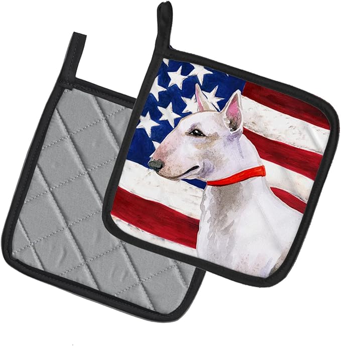 Caroline's Treasures BB9693PTHD Bull Terrier Patriotic Pair of Pot Holders Kitchen Heat Resistant Pot Holders Sets Oven Hot Pads for Cooking Baking BBQ, 7 1/2 x 7 1/2