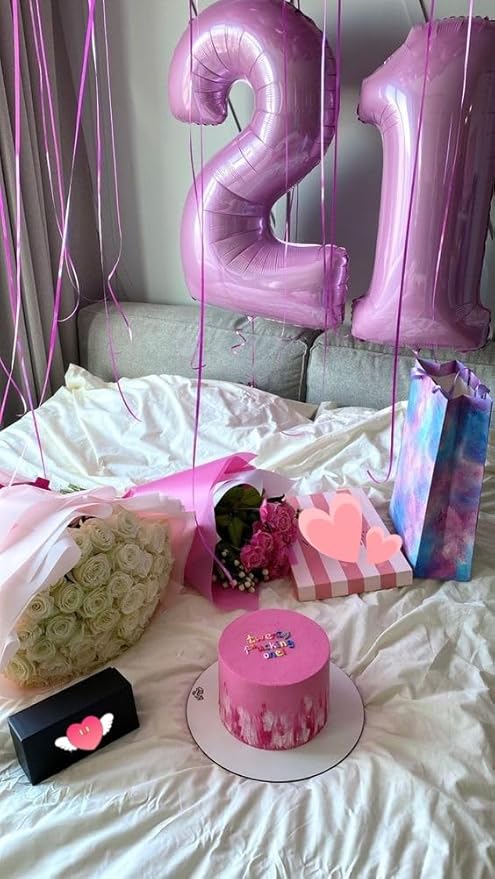 Pearl Pink Birthday Two Balloons Number, Balloon Numbers for Girl Boy Baby Shower, Numbers 2, 40 Inch for 2 12 22 2025 Graduation Party Wedding Anniversaries Celebration