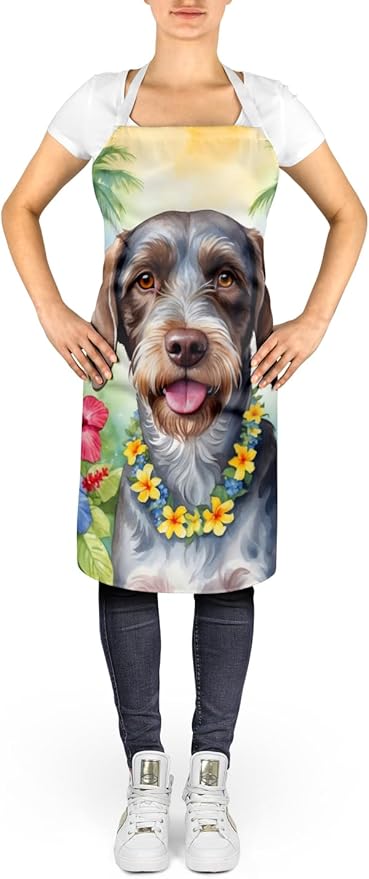 Caroline's Treasures German Wirehaired Pointer Luau Apron Cooking Kitchen Server Baking Crafts Gardening for Adult Women Men, Unisex, Large, Multicolor