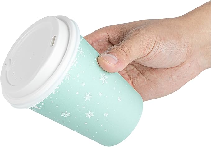 Restaurantware-Restpresso 12 Ounce Drinking Cups, 20 Hot Cups With Plastic Lids - Snowflake Design, Disposable, Light Blue Paper Coffee Cups, For Christmas Parties, Serve Hot And Cold Drinks