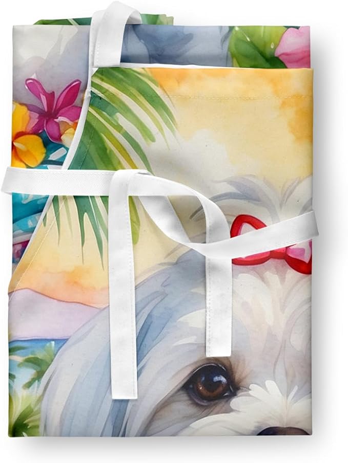 Caroline's Treasures Maltese Luau Apron Cooking Kitchen Server Baking Crafts Gardening for Adult Women Men, Unisex, Large, Multicolor