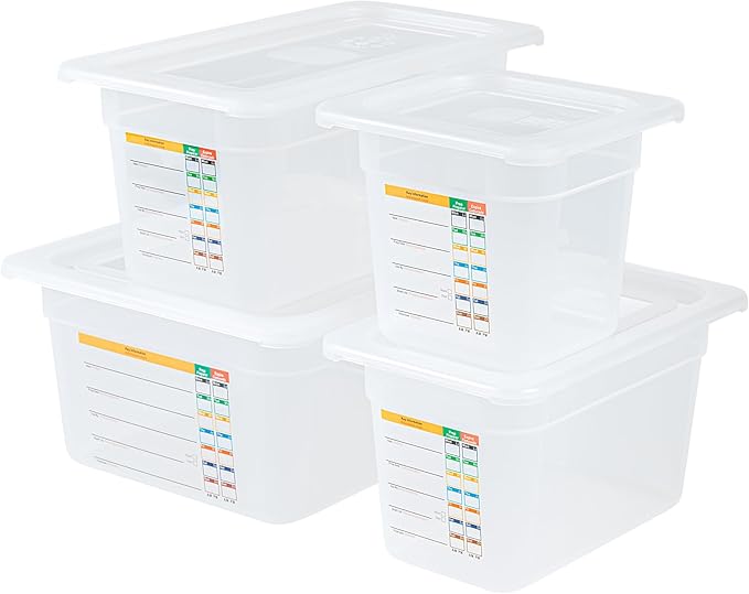 Restaurantware Food Storage Containers 4-Piece with Labels Airtight Seal Food Storage Lids Microwave-Safe Polypropylene Container Translucent