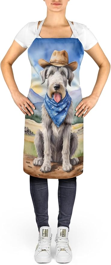 Caroline's Treasures Irish Wolfhound Cowboy Welcome Apron Cooking Kitchen Server Baking Crafts Gardening for Adult Women Men, Unisex, Large, Multicolor