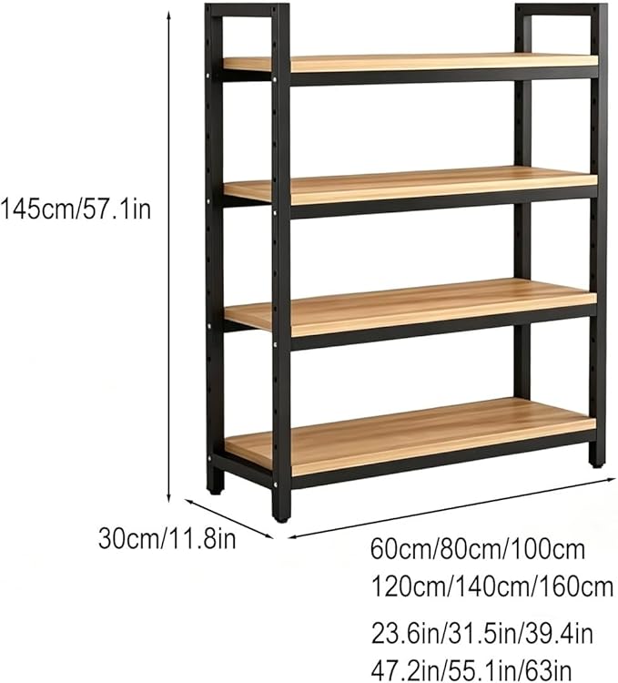 Heavy Duty Metal Gondola Shelving, Reinforced Steel Frame & Sturdy Board, Adjustable Retail Display Rack for Retail, Kitchen & Office Organization(4 Tier 57.1in,60x30cm/23.6x11.8in)