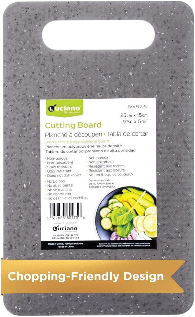 Luciano Housewares Cutting Board, High-density Polypropylene Chopping Board for Kitchen Use, Ideal for Cutting Vegetables, Fruits, and Meats, Kitchen Essentials, Gray, 9.75" x 9.88"