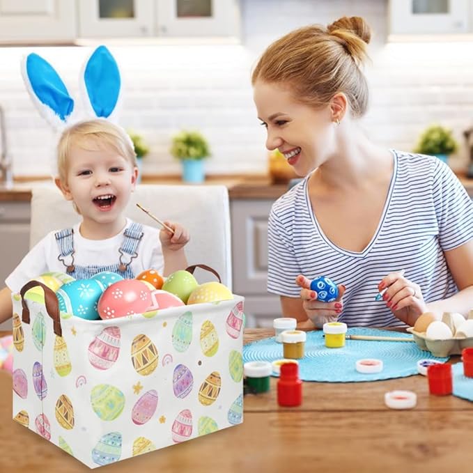 FXOLCSHE Rectangular 3pack Easter basket,Easter basket empty,Kids Toy Storage Basket for baby Bedroom,Toy Gift Organizerm,Kids Storage Bin,Easter gift box(Cute Easter egg)