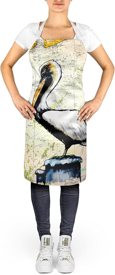 Caroline's Treasures Pelican on Map Apron Cooking Kitchen Server Baking Crafts Gardening for Adult Women Men, Unisex, Large, Multicolor