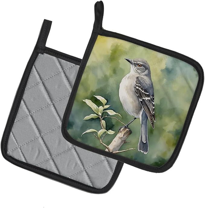 Caroline's Treasures Arkansas Northern Mockingbird Pair of Pot Holders Kitchen Heat Resistant Pot Holders Sets Oven Hot Pads for Cooking Baking BBQ, 7 1/2 x 7 1/2