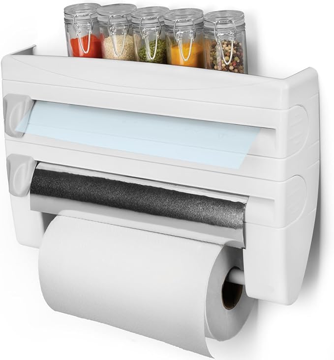 Metaltex 254410 Roll-n-Roll 4-in-1 Kitchen Roll Holder Dispenser, White, 39 x 10 x 25 cm.