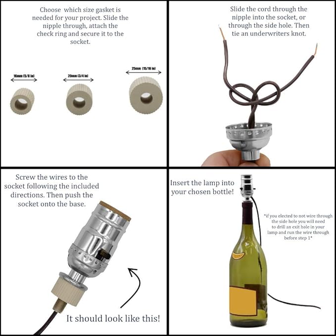 Creative Hobbies Lamp Kit for Liquor Bottles, Wine Bottles - Includes All Adapters, Socket, Cord and Harp (Black)